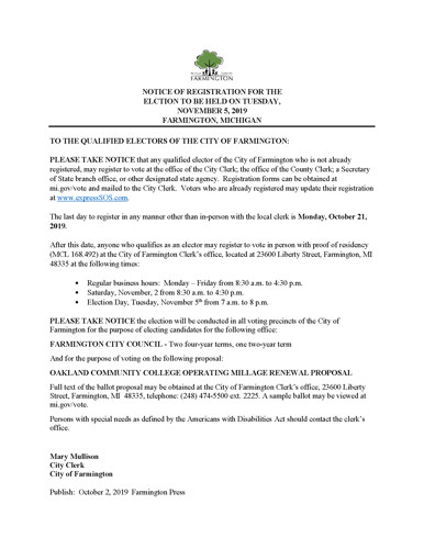 Notice of Registration