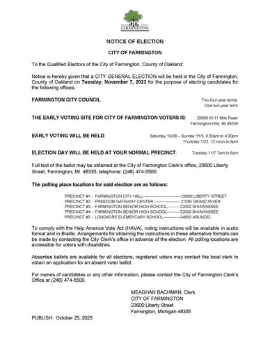 Notice of Election