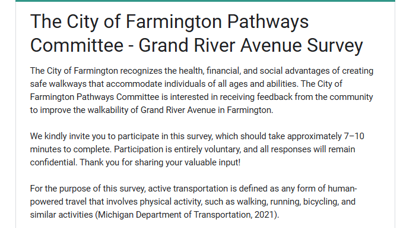 The City of Farmington Pathways Committee - Grand River Avenue Survey