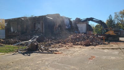 Demolition of former Groves-Walker American Legion Post 346 begins; new Legion Square Apartment Community to take its place